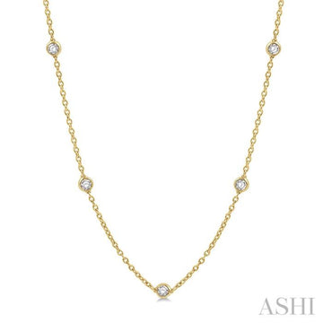 1 Ctw Round Cut Diamond Station Necklace in 14K Yellow Gold